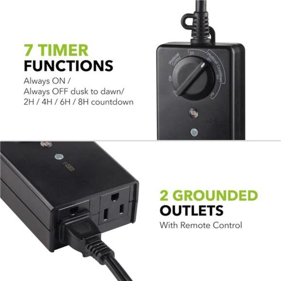 Outdoor Light Timer Waterproof 15A, 24-Hour Plug in Light Sensor Countdown Timer - Picture 2 of 7